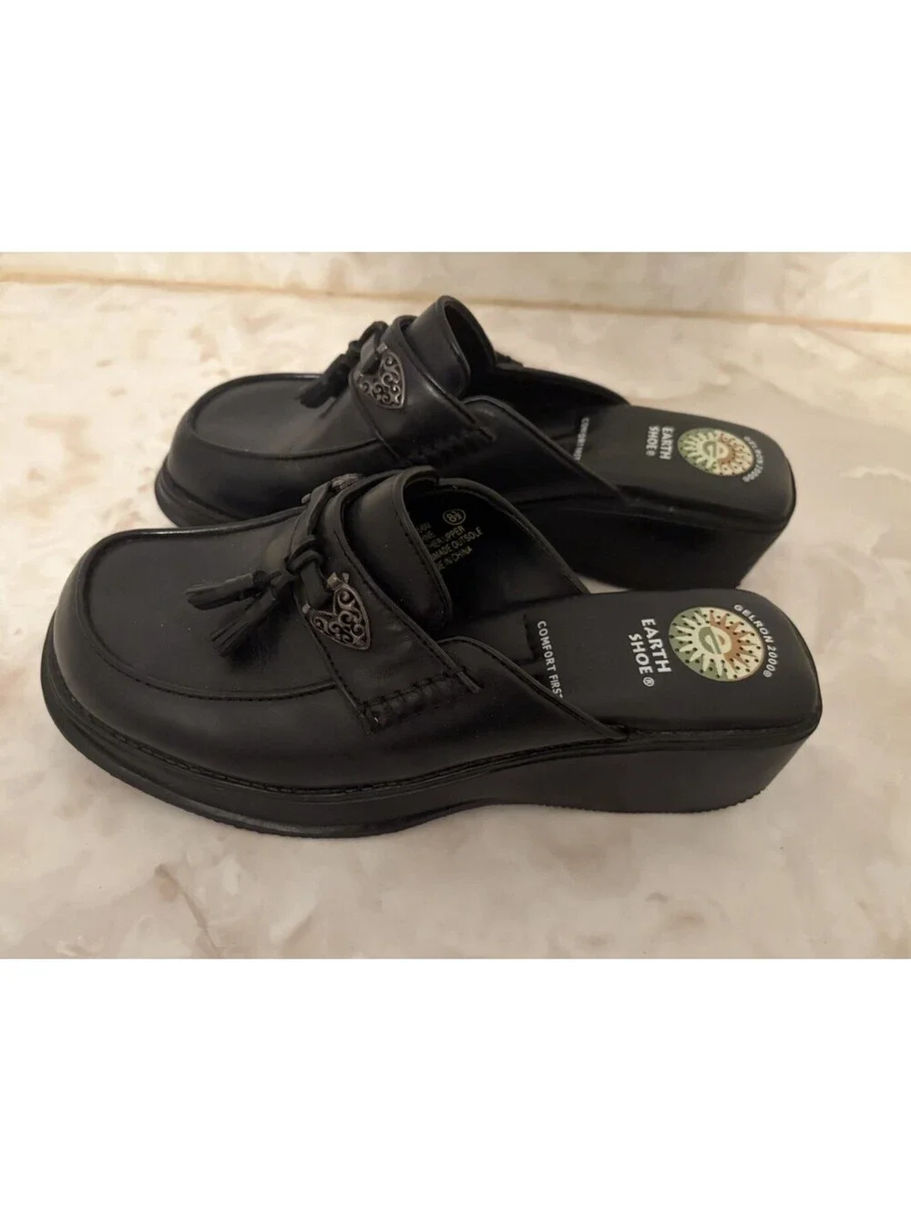 Vintage Y2K Earth Shoe Daphne Gelron 2000 Leather  Mules Wedge Heel Size 8.5